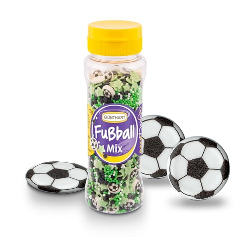 Günthart EM 2024 Fußball Mix Streusel 115g & Zuckerfiguren im Fußball Motiv 8 Stück im Set, Streusel zum Backen von Cupcakes & Muffins, ideal für EM Partys, Kinder-Geburtstage & Einschulungen von Günthart