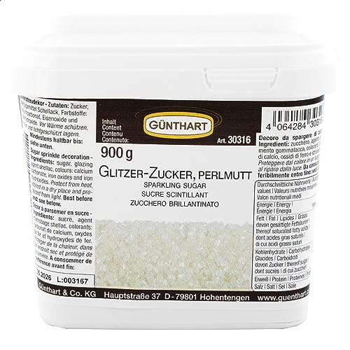 Günthart Glitzer Zucker Weiß in 900 g Eimer, perfekt zum Dekorieren von Kuchen, Cupcakes und vielem mehr, essbar, kinderleichte Anwendung, auch als Tischverzierung geeignet von Günthart