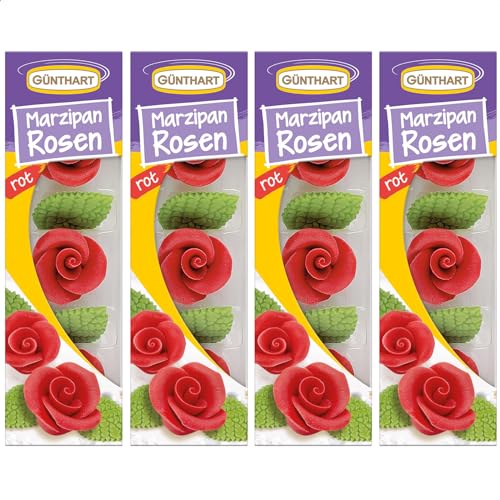 Günthart Marzipan-Rosen rot mit Blättern, 4er Pack (4 x 33 g) von Günthart