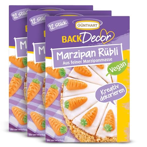 Günthart Marzipan Rüblis 3er Set – 3x 12 vegane Marzipan-Möhren zur Tortendekoration – Perfekte Deko für Rübli-Torte, Karottenkuchen & Desserts – Ideal für Ostern, Weihnachten & besondere Anlässe von Günthart