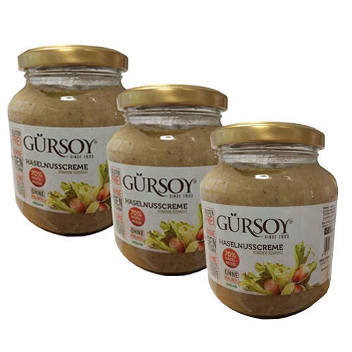 Haselnuss Mus/ 70% Haselnuss Anteil/ Vegan/Gluten Frei/ Palmöl Frei/Ohne Konservierungsstoffe/ Ohne Farbstoffe/Ohne Transfettsäuren/320GR x3 Vorteil von Gürsoy