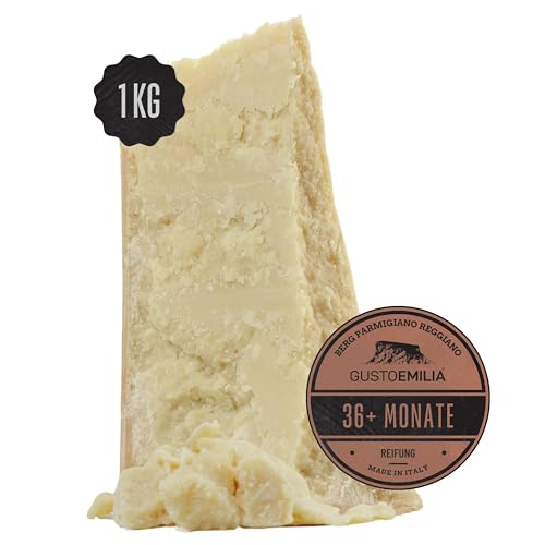 GUSTOEMILIA - Parmigiano Reggiano Käse D.O.P. Reifezeit 36 Monate Parmesankäse am Stück 1 kg Packung Laktosefrei - GVO-frei – vakuumverpackt von Gustoemilia