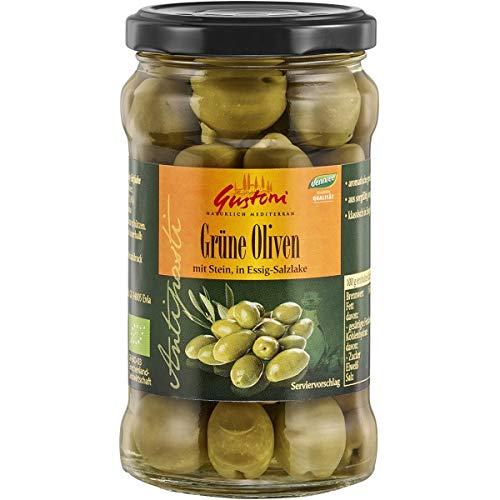 Gustoni Grüne Oliven mit Stein in Lake (300 g) - Bio von Gustoni