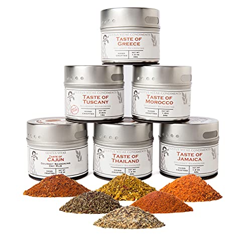 Gourmet World Flavors Seasoning Collection | Non GMO Verified | 6 Magnetic Tins | Spice Blends | Crafted in Small Batches by Gustus Vitae | #68 von Gustus Vitae