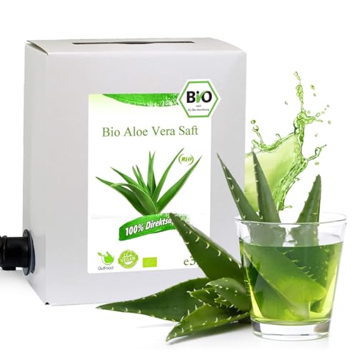 3 Liter Bio Aloe Vera Saft - 3 Monate Bio Aloe Vera Saftkur - ökologischer Aloe Verasaft in Premiumqualität in der praktischen 3 Liter Bag in Box Saftbox - nach Anbruch ungekühlt 3 Monate haltbar von GutFood