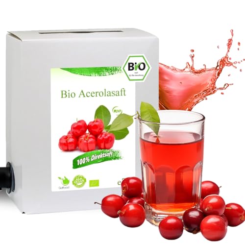 GutFood - 3 Liter Bio Acerolasaft - Bio Acerola Saft in praktischer Bag in Box Packung (1 x 3 l Saftbox) - Muttersaft aus Bio Acerola Erstpressung in Spitzenqualität aus ökologischem Landbau von GutFood