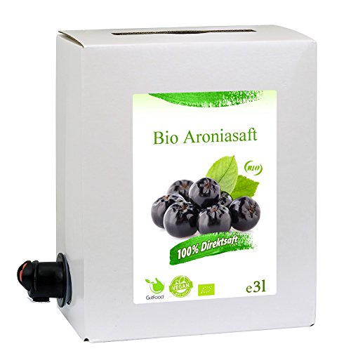 GutFood - 3 Liter Bio Aroniasaft - Bio Aronia Saft in praktischer Bag in Box Packung (1 x 3 l Saftbox) - Muttersaft aus Erstpressung in absoluter Spitzenqualität aus ökologischem Landbau von HJZWTS