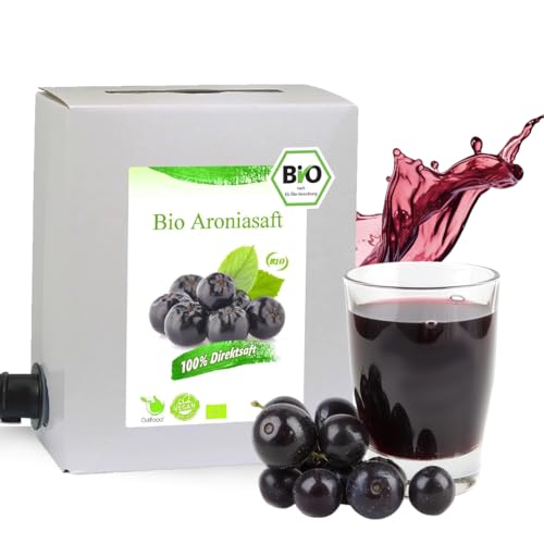 GutFood - 3 Liter Bio Aroniasaft - Bio Aronia Saft in praktischer Bag in Box Packung (1 x 3 l Saftbox) - Muttersaft aus Erstpressung in absoluter Spitzenqualität aus ökologischem Landbau von HJZWTS