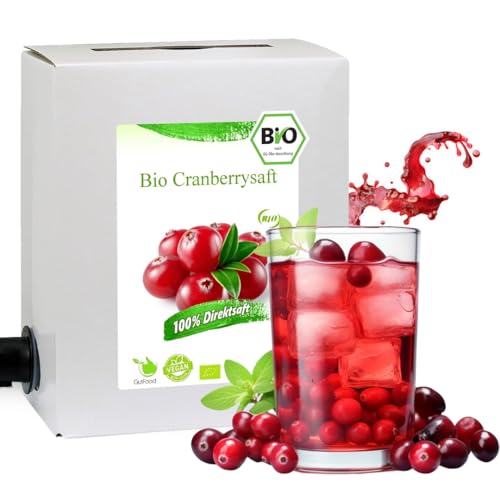 GutFood - 3 Liter Bio Cranberrysaft - Bio Cranberry Saft in praktischer Bag in Box Packung (1 x 3 l Saftbox) - Muttersaft aus Bio Cranberries Erstpressung von GutFood