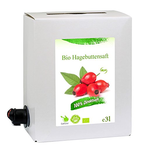 GutFood - 3 Liter Bio Hagebuttensaft - Bio Hagebutte Saft in praktischer Bag in Box Packung (1 x 3 l Saftbox) - Muttersaft aus Bio Hagbutten Erstpressung in Spitzenqualität aus ökologischem Landbau von GutFood