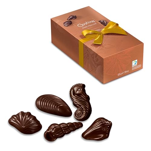 Guylian Dark Praliné Geschenkbox mit Schleife – Belgische Meeresfrüchte-Pralinen mit Nuss-Nougat Füllung, perfekt zu Advent- & Weihnachten, 1 x 225g von GuyLian