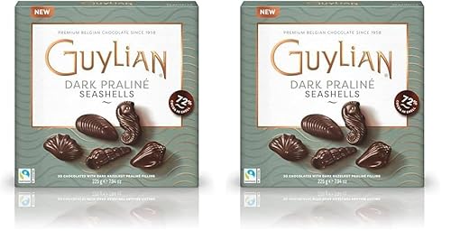 Guylian Meeresfrüchte Nuss-Nougat Dark Praliné 225 g-Packung – Original Premium Belgische Pralinen in feinster 72% Zartbitterschokolade mit Nuss-Nougat Füllung (1 x 225g) (Packung mit 2) von GuyLian