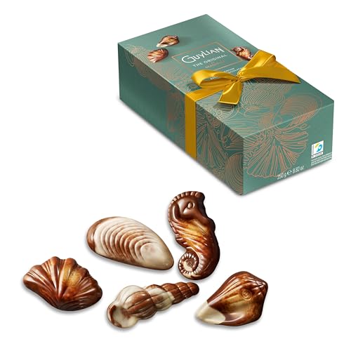 Guylian Meeresfrüchte Pralinen Geschenkbox 250g Grün – Belgische Schokolade mit zartem Nuss-Nougat, perfekte Advents- & Weihnachtsgeschenkidee, edle Geschenkbox mit Schleife, Original Rezeptur von GuyLian