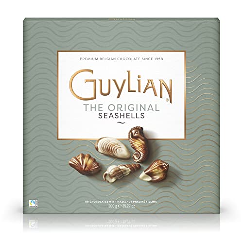 Guylian Meeresfrüchte Pralinen Luxuspackung 1000g – Original Premium Belgische Pralinen mit Nuss-Nougat Füllung und Marmorierung aus Zartbitter-, Vollmilch- und weißer Schokolade (1 x 1000g) von GuyLian