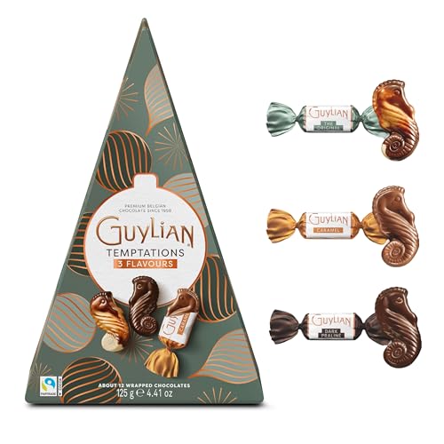 GuyLian Temptations Weihnachtsbaum 125g – Festliche Geschenkbox in Tannenbaumform mit 12 Belgischen Pralinen, 6-fach sortiert – Fairtrade-zertifiziert – Premium Genuss zu Weihnachten von GuyLian