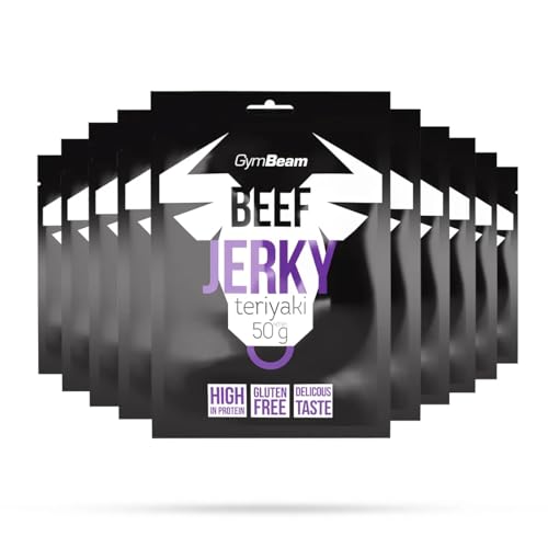 GymBeam Beef Jerky – Hochwertiger Fleischsnack aus Premium-Rindfleisch, gluten- und laktosefrei, mit hohem Eiweißgehalt, ideal für Sportler, lange Haltbarkeit (10x50 g, Teriyaki) von GymBeam