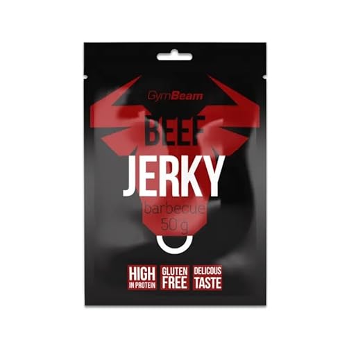 GymBeam Beef Jerky – Hochwertiger Fleischsnack aus Premium-Rindfleisch, gluten- und laktosefrei, mit hohem Eiweißgehalt, ideal für Sportler, lange Haltbarkeit (50 g, Barbecue) von GymBeam