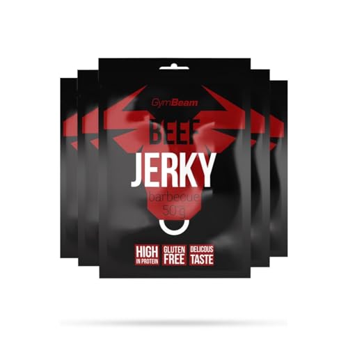 GymBeam Beef Jerky – Hochwertiger Fleischsnack aus Premium-Rindfleisch, gluten- und laktosefrei, mit hohem Eiweißgehalt, ideal für Sportler, lange Haltbarkeit (50 g (5er pack), Barbecue) von GymBeam