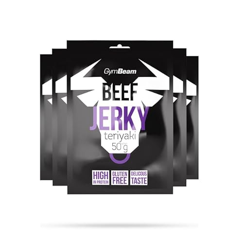 GymBeam Beef Jerky – Hochwertiger Fleischsnack aus Premium-Rindfleisch, gluten- und laktosefrei, mit hohem Eiweißgehalt, ideal für Sportler, lange Haltbarkeit (50 g (5er pack), Teriyaki) von GymBeam