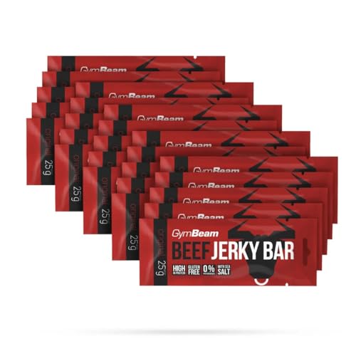 GymBeam Beef Jerky-Riegel - Leckerer Snack aus Premium-Rindfleisch, hoher Proteingehalt, geringer Fettanteil, glutenfrei, ohne Konservierungsstof (25x25 g, Original) von GymBeam