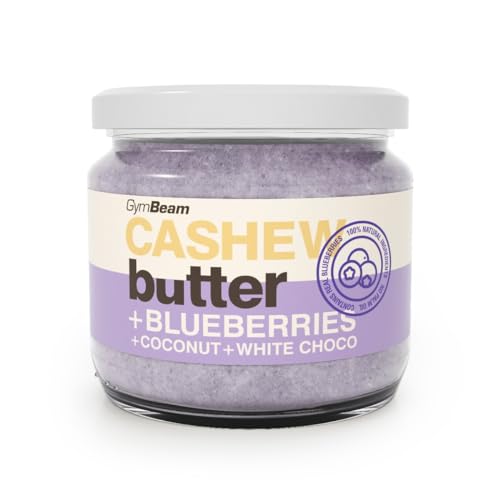 GymBeam Cashewbutter mit Kokosnuss, weißer Schokolade und Blaubeeren - Cremiges Cashewmus, glutenfrei und ohne Palmöl, vielseitig einsetzbar für Porridge, Bowls und Desserts, 340 g von GymBeam