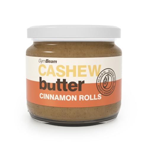 GymBeam Cashewmus Zimtschnecke - Cashewbutter aus gerösteten Cashewnüssen mit weißer Schokolade und Zimt, süßer Geschmack, cremige Konsistenz, ideal fürs Frühstück, 340 g von GymBeam