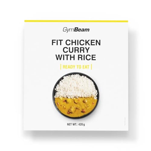 GymBeam FIT Fertigmahlzeit Hähnchen Curry mit Reis - Vollwertige Mahlzeit, hoher Proteingehalt, saftige Hähnchenfilets, mit Kokosmilch und Gemüse, einfach Zuzubereiten, ideal fürs Reisen, 420 g von GymBeam