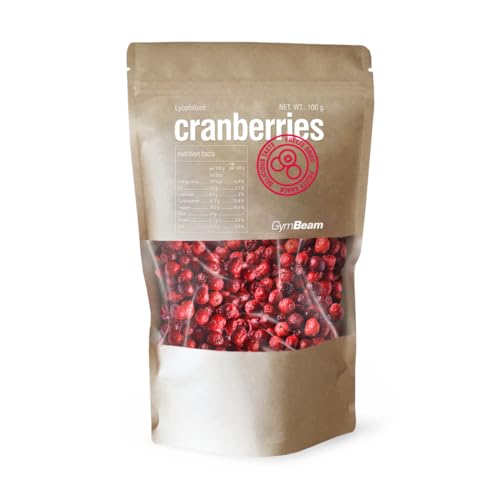 GymBeam Gefriergetrocknete Preiselbeeren - Cranberry getrocknet, Preiselbeeren ohne Zusatzstoffe & Zuckerzusatz, knusprig & haltbar, ideal für Snacks, Desserts, Porridge & Smoothies, 100 g von GymBeam