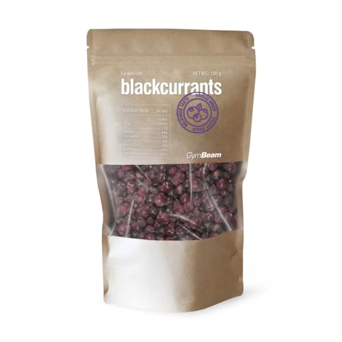 GymBeam Gefriergetrocknete Schwarze Johannisbeeren - Gefriergetrocknete Früchte, schwarze Johannisbeere getrocknet, ohne Zuckerzusatz, perfekt für Porridge, Joghurts & Desserts, 100 g von GymBeam