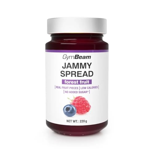 GymBeam Jammy Spread - Geleeaufstrich ohne Zucker, Fruchtaufstrich mit Fruchtstücken, fettfrei, kalorienarm, ideal zum Abnehmen, köstlich süß, perfekt für Brot, Breie & Desserts (220 g, Waldfrüchte) von GymBeam