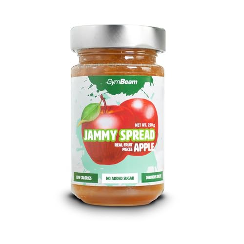 GymBeam Jammy Spread - Geleeaufstrich ohne Zucker, Fruchtaufstrich mit Fruchtstücken, fettfrei, kalorienarm, ideal zum Abnehmen, köstlich süß, perfekt für Brot, Breie & Desserts (220 g, Apfel) von GymBeam