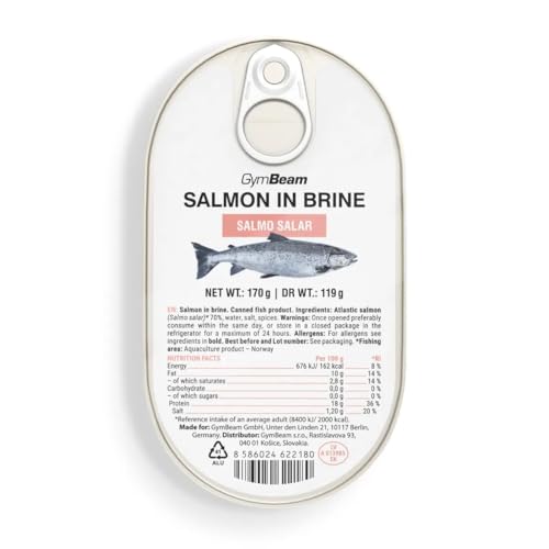 GymBeam Lachs in Salzlake - Verzehrfertiges atlantisches Lachsfilets, reich an Geschmack & Nährstoffen, aus Norwegen, glutenfrei, laktosefrei, GVO-frei (170 g) von GymBeam