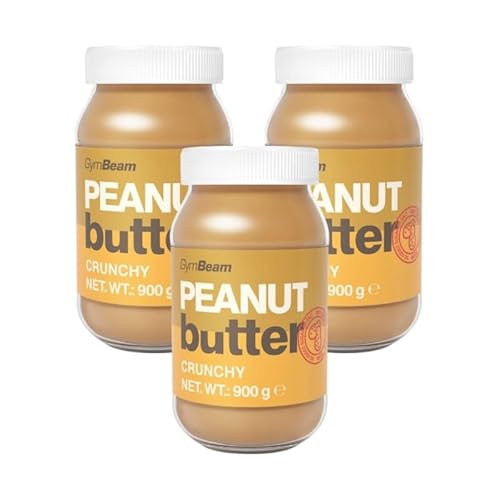 GymBeam Natürliche Erdnussbutter - Hoher Proteingehalt, vegane Protein- und Fettquelle, gesunde Protein-Erdnussbutter ohne Zucker und Palmöl, hervorragend in süßen (900 g (3er pack), Crunchy) von GymBeam