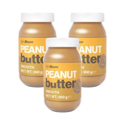 GymBeam Natürliche Erdnussbutter - Hoher Proteingehalt, vegane Protein- und Fettquelle, gesunde Protein-Erdnussbutter ohne Zucker und Palmöl, hervorragend in süßen (900 g (3er pack), Smooth) von GymBeam