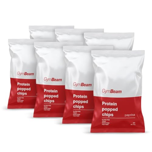 GymBeam Protein Chips - Knuspriger Snack mit hohem Proteingehalt, kalorienarm, glutenfrei, aus Reis- und Kichererbsenmehl, pflanzliches Eiweiß, Ballaststoffquelle (7 x 40 g, Paprika) von GymBeam