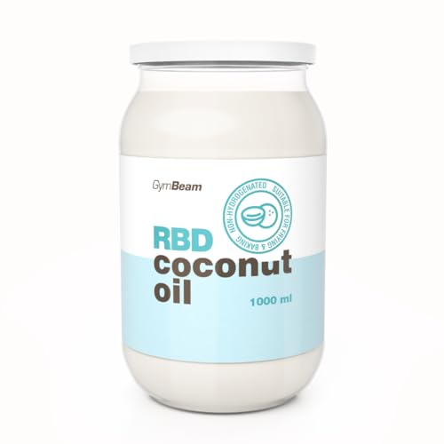 GymBeam RBD Kokosöl - Vielseitiges RBD Coconut Oil, gebleicht, raffiniert & desodoriert, hoher Rauchpunkt, perfekt zum Kochen, Backen, Braten & Frittieren, Kokosnuss RBD für Haut & Haar, 1000 ml von GymBeam