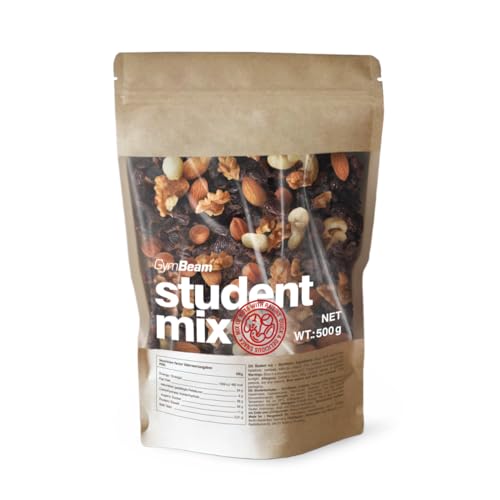 GymBeam Student Mix Nüsse Großpackung – natürlicher Nüsse Mix mit Mandeln, Cashew-, Hasel- und Walnüssen, Rosinen, Nussmischung ohne Zuckerzusatz/Salz, vegan, ideal für Joghurt & Desserts, 500 g von GymBeam