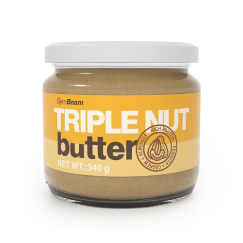 GymBeam Triple Nussmus – Natürliche Nussbutter aus Erdnüssen, Cashew Nüssen & Mandeln, ohne Zusatzstoffe, proteinreich, zuckerarm, vegan, ideal für Joghurt, Porridge & Rezepte, 340 g von GymBeam