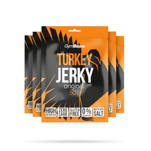 GymBeam Turkey Jerky – Proteinreicher Trockenfleisch-Snack aus 100% Putenfleisch, exzellenter Geschmack, minimales Fett, keine Kohlenhydrate, unterstützt den Muskelaufbau (50 g (5er pack)) von GymBeam