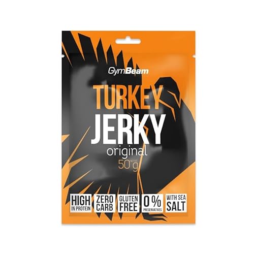 GymBeam Turkey Jerky – Proteinreicher Trockenfleisch-Snack aus 100% Putenfleisch, exzellenter Geschmack, minimales Fett, keine Kohlenhydrate, unterstützt den Muskelaufbau (50 g (1er pack)) von GymBeam