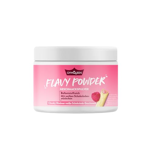 GymQueen Flavy Powder 250g, Geschmackspulver Chunky Himbeer Weiße Schokolade, kalorienarm, Flavour Powder zum Süßen, Backen und Verfeinern von Lebensmitteln, reich an Ballaststoffen von GymQueen