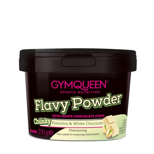 GymQueen Flavy Powder 250g, Geschmackspulver Chunky Pistache & White Chocolate, kalorienarm, Flavour Powder zum Süßen, Backen und Verfeinern von Lebensmitteln, reich an Ballaststoffen von GymQueen