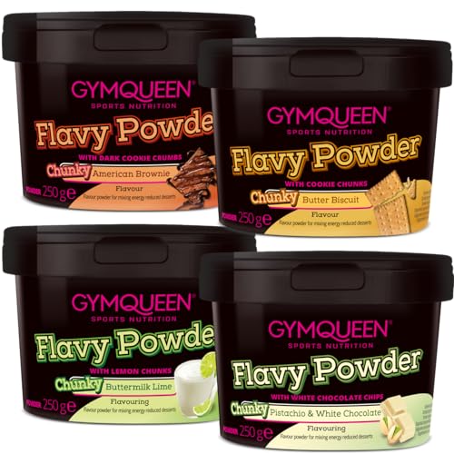 GymQueen Flavy Powder 4x250g, Geschmackspulver, kalorienarm, Flavour Powder zum Süßen, Backen und Verfeinern von Lebensmitteln, reich an Ballaststoffen von GymQueen