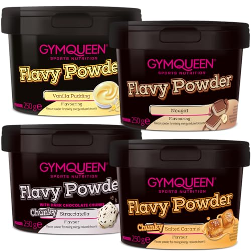 GymQueen Flavy Powder 4x250g, Geschmackspulver, kalorienarm, Flavour Powder zum Süßen, Backen und Verfeinern von Lebensmitteln, reich an Ballaststoffen von GymQueen