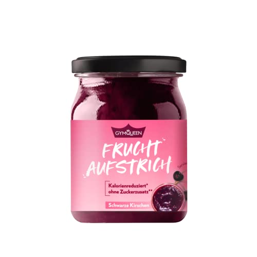 GymQueen Fruchtaufstrich Schwarze Kirsche 235g, kohlenhydrat- und kalorienreduzierte Frucht-Marmelade, natürlich fruchtiger Aufstrich mit Top Nährwerten, zuckerarm und satte 49% Fruchtanteil von GymQueen