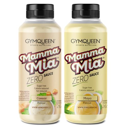 GymQueen Mamma Mia Zero Sauce 2x265ml, Crazy Caesar + Mayo, kalorienreduziert, ohne Fett & ohne Zuckerzusatz, zum Verfeinern von Gerichten oder als Salat-Dressing von GymQueen