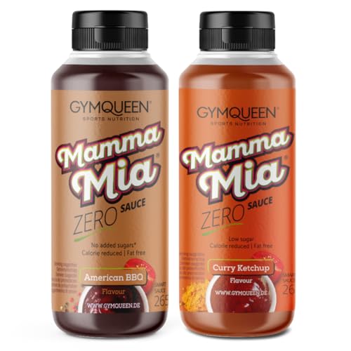 GymQueen Mamma Mia Zero Sauce 2x265ml, kalorienreduziert, ohne Fett & ohne Zuckerzusatz, zum Verfeinern von Gerichten oder als Salat-Dressing, American BBQ & Curry Ketchup von GymQueen