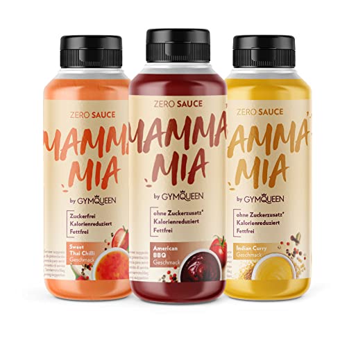 GymQueen Mamma Mia Zero Sauce 3x265ml, kalorienarm, ohne Fett & ohne Zucker, zum Verfeinern von Gerichten oder als Salat-Dressing, vegetarisch von GymQueen