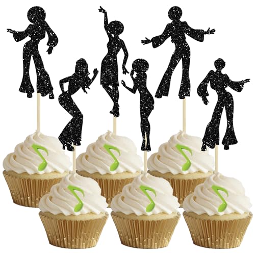 Gyufise 24 Stück 70er Jahre Disco tanzende Cupcake Topper 70er Jahre Disco-Kuchen Dekorationen Disco-Cupcake Picks für Disco-Ball Musik Motto-Party Geburtstag Party Hochzeit Party Dekorationen von Gyufise