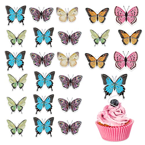 Gyufise 36 Stück Schmetterling Cupcake Topper Lively Art 3D Schmetterling Cupcake Dekorationen Schmetterling Kuchen Topper für Mädchen Frauen Happy Birthday Hochzeit Party Kuchen Wand Party Essen Dekorationen Mehrfarbig von Gyufise